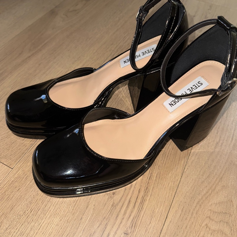 Steve Madden Shiny Black Block Heels
